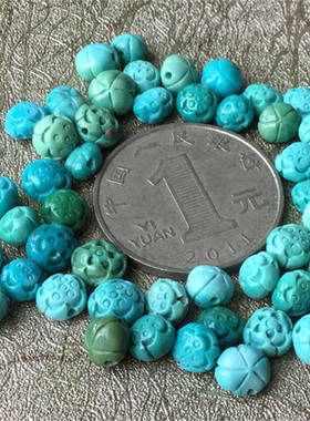 天然原矿绿松石高瓷迷你小莲蓬莲花diy背云吊坠343