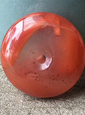 27毫米四川凉山天然柿子红火焰纹南红玛瑙平安扣吊坠项坠