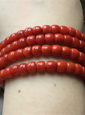 天然四川瓦西料南红玛瑙满色满肉柿子红玫瑰红直切老形珠手链手串