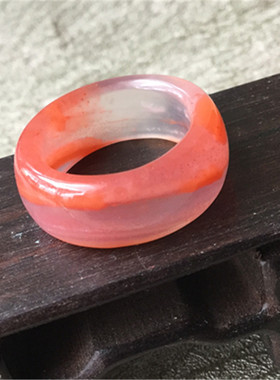 天然川料南红玛瑙指环 冰飘特色扳指戒指15.49mm内径