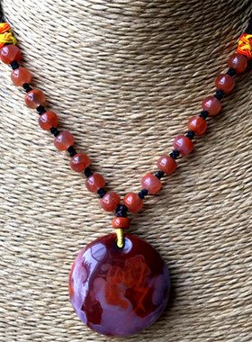 天然四川凉山南红玛瑙魚眼平安扣项链毛衣链。