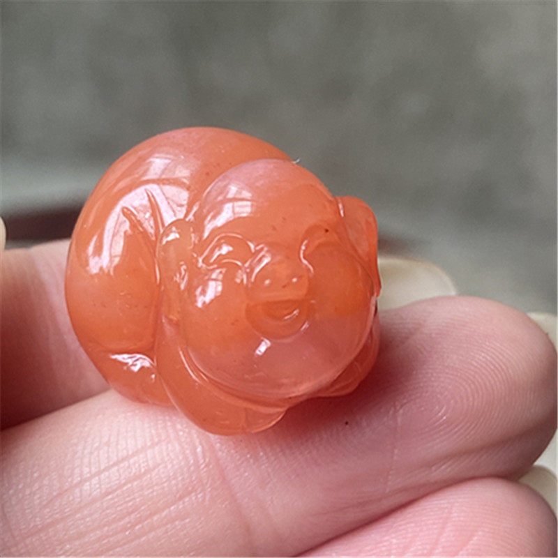 天然川料南红玛瑙樱桃红小肥猪吊坠水红玉石生肖雕刻挂饰项坠