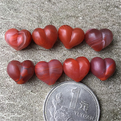 微瑕特价天然川料南红玛瑙磨砂爱心屁桃背diy火焰红贯穿孔配饰122