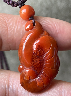 杂裂特价天然川料南红玛瑙柿子红如意吊坠雕件玉石雕刻挂饰项坠