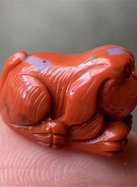 天然川料 柿子红火焰纹 南红玛瑙立体小狗吊坠十二生肖雕刻项坠