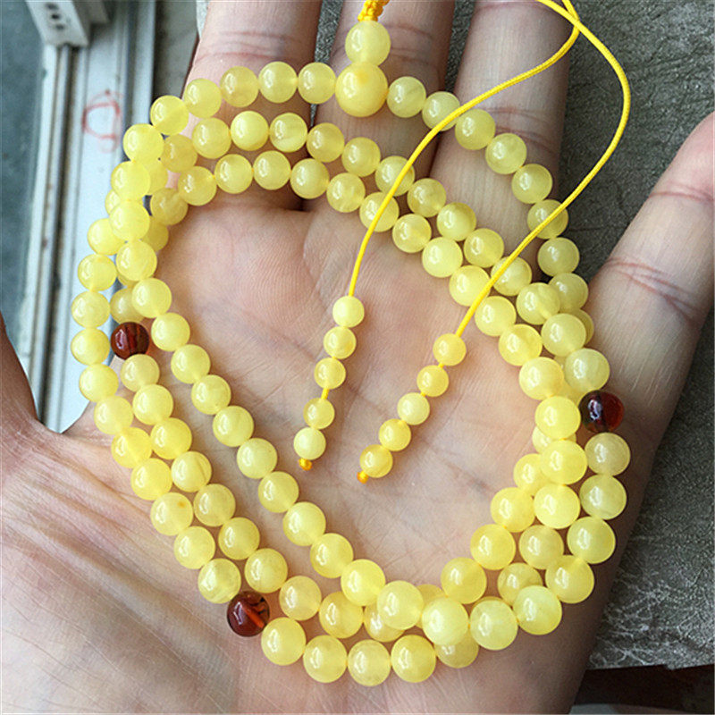 原矿无优化天然波罗的海项链 天然金绞蜜。108串珠