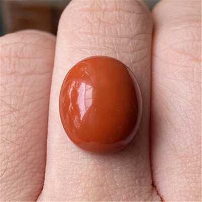 老坑料柿子红满色镶嵌裸石戒面