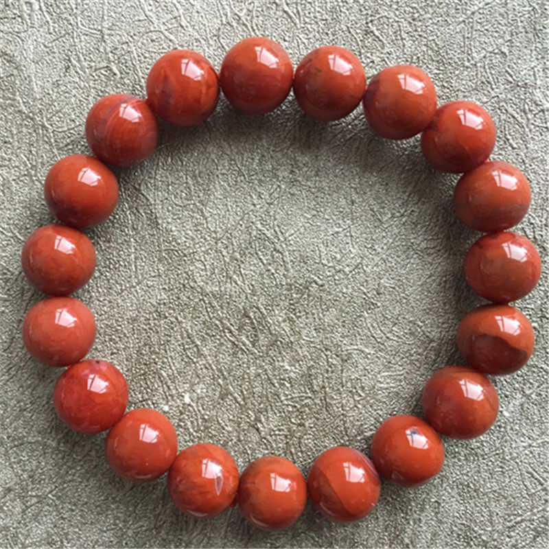 天然四川九口料南红玛瑙手串 柿子红火焰纹圆珠单圈手链011
