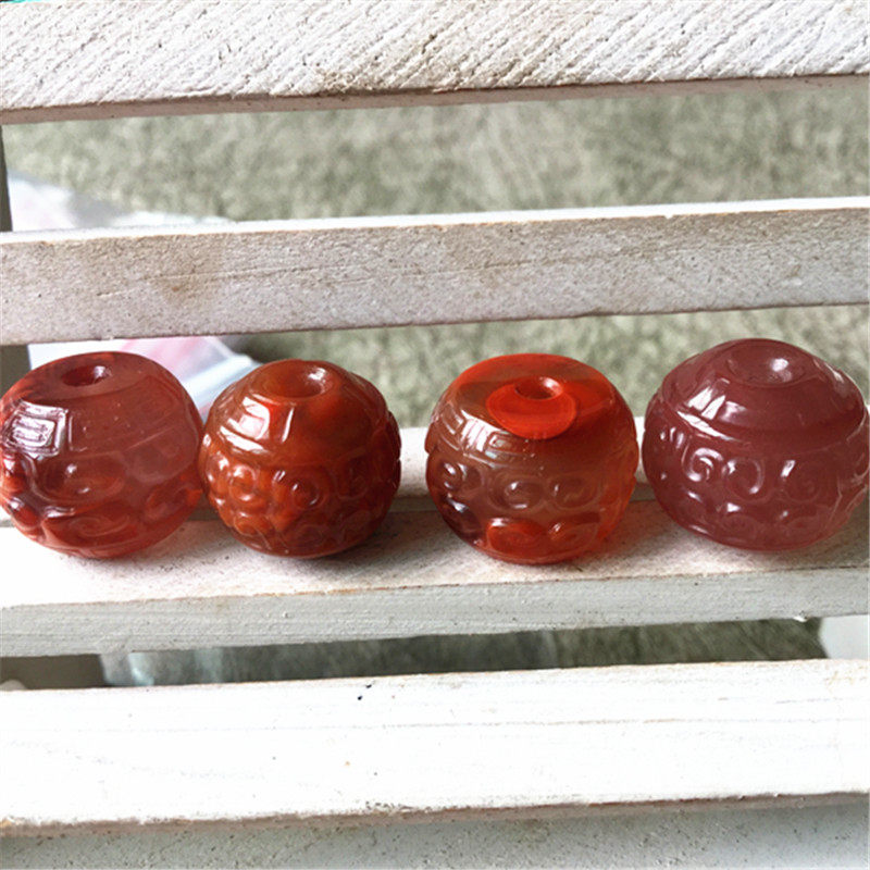 四川凉山九口料南红玛瑙回纹珠 腰珠顶珠鼓珠背云多宝diy配件287