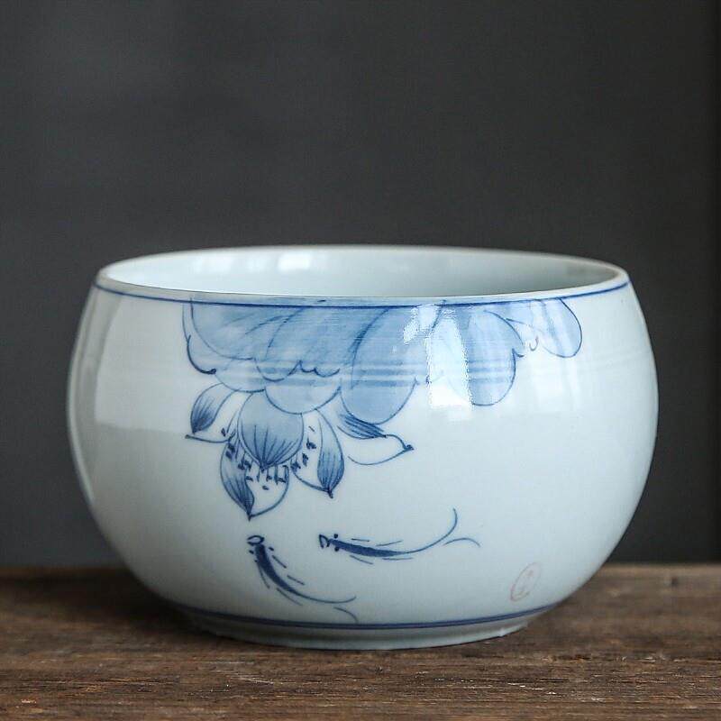 雅轾茗品手绘青花茶洗小号建水茶杯洗茶道笔洗陶瓷水盂茶渣缸茶道