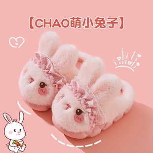 儿童室内家居棉拖鞋女童可爱2025新款室内防滑女宝宝毛绒拖鞋冬天