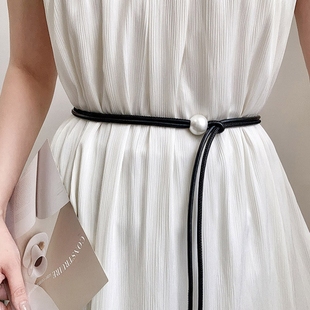 白色珍珠腰带女配裙子连衣裙腰链配饰细款腰绳配裙子高级感甜美