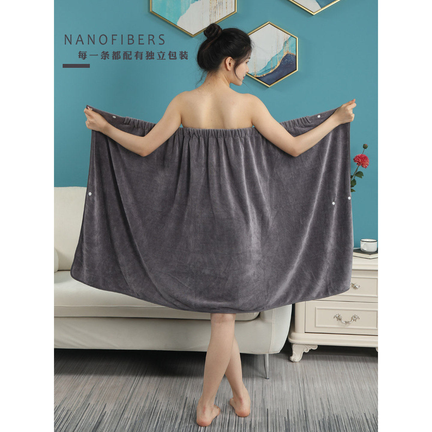 美容院浴裙抹胸汗蒸服女款睡衣春夏浴袍浴衣浴服裹胸浴巾天鹅绒