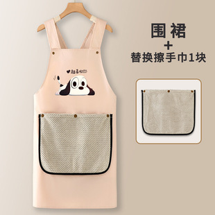 带擦手巾围裙新款家用厨房耐磨新款网红做饭围腰防水防油污免绑带