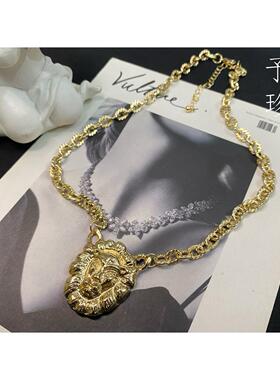 予 1947 复古Vintage欧美巴洛克夸张金属重工狮子项链 包邮