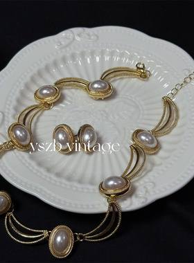 复古气质仿珍珠耳钉项链配礼服