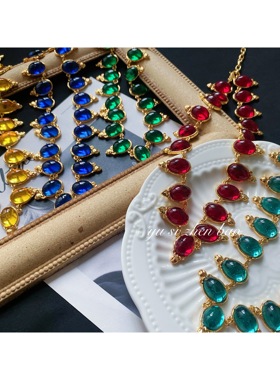 予 290 复古Vintage欧美巴洛克镀真金保色琉璃宫廷风重工项链包邮