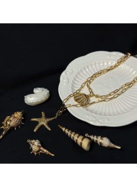 金色海边度假风贝壳海星双层项链