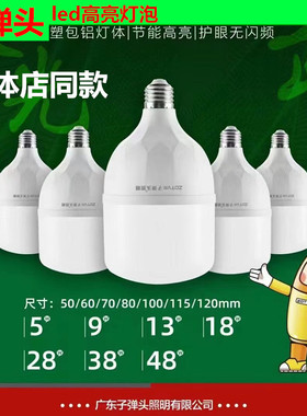 子弹头28瓦48w节能灯 LED灯泡高亮足功率e27工业家用店铺灯养殖灯