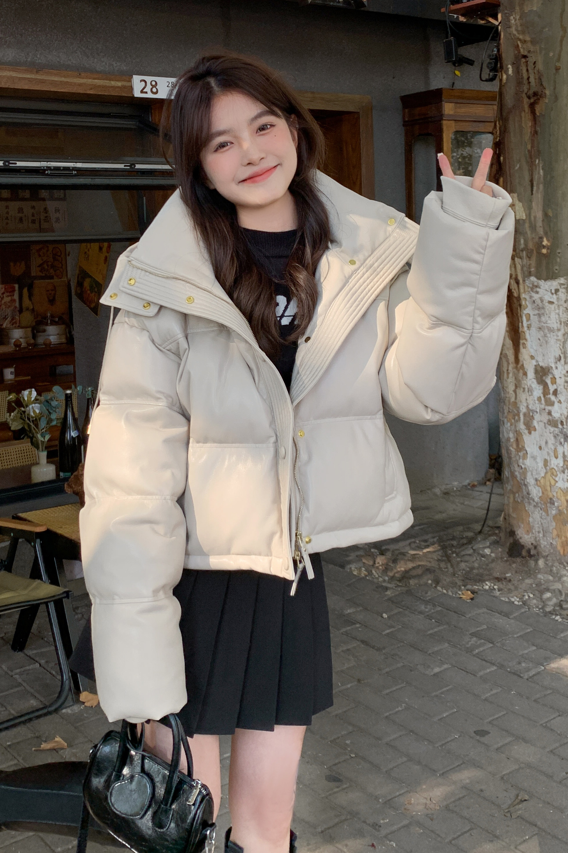 现货24冬蛋白皮短款可拆连帽羽绒服170A-2368-P305-K458,女装羽绒服,浙宝170