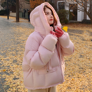 25冬新蕾丝花边设计感三色90绒连帽短款羽绒服170-6807-P385-K568，女装羽绒服，浙宝170