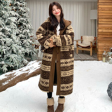 25冬新费尔岛撞色假两件中长款羊羔毛外套170-2591-P225-K328，女装毛呢外套，浙宝170