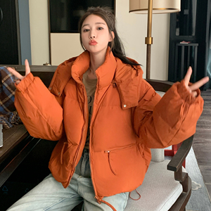 现货 橘色连帽90绒短款羽绒服外套170A-2352-P225-K338图片