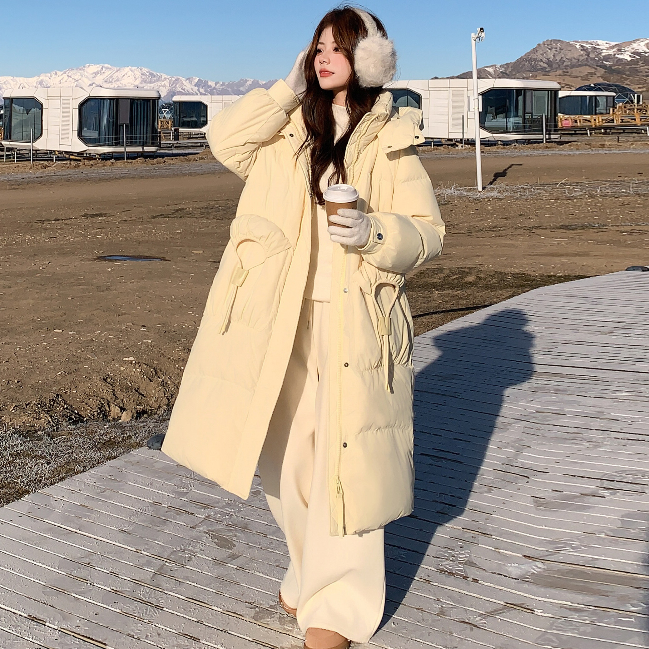 25冬新设计感奶黄色连帽长款羽绒棉棉衣外套170-2588-P230-K338,女装棉衣/棉服,浙宝170