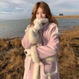 25冬新大翻领立体蝴蝶结加厚中长款毛毛外套170-2593-P235-K349，女装皮草，浙宝170