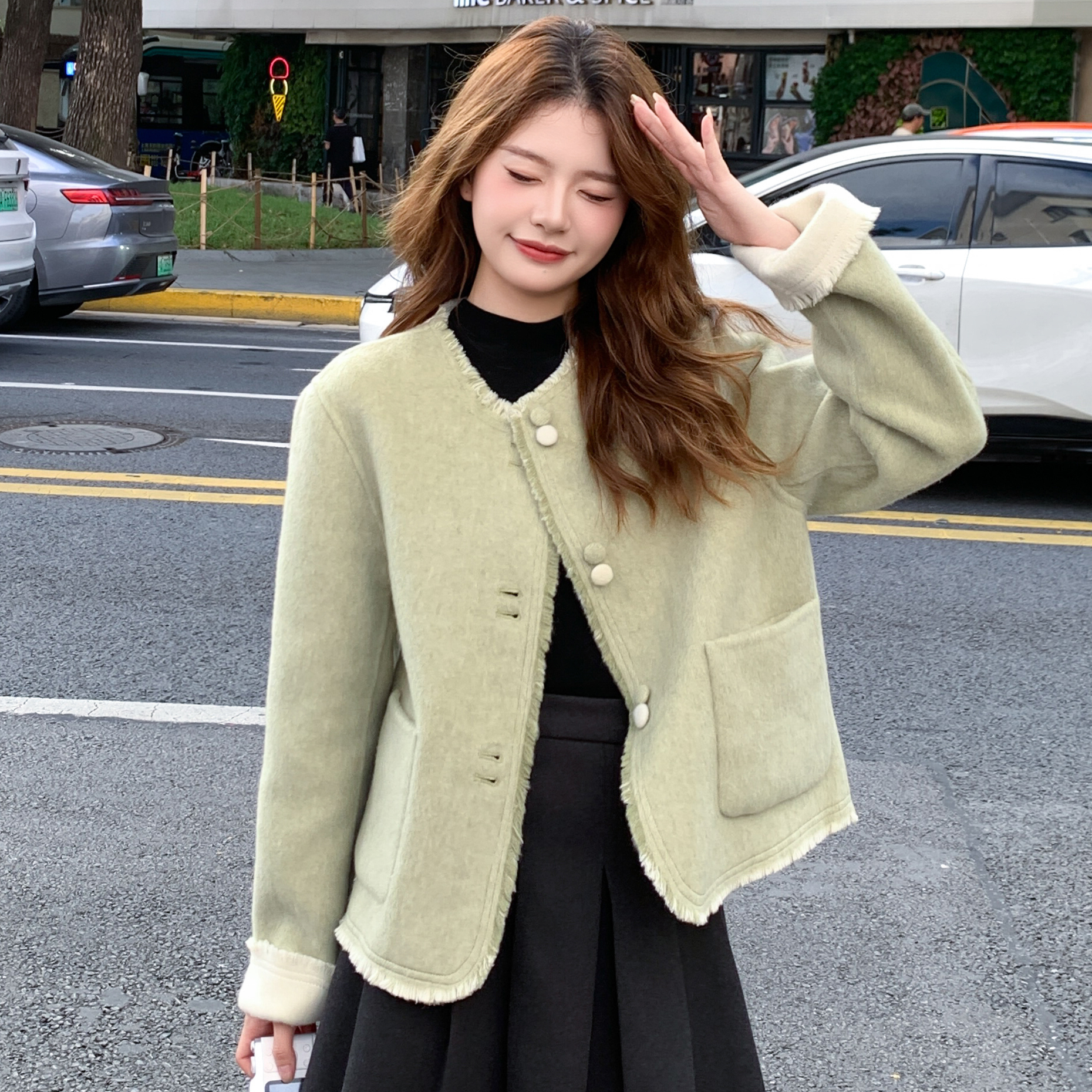 25冬新双面可穿短款双面呢外套170-2585-p285-k418，女装毛呢外套，浙宝170