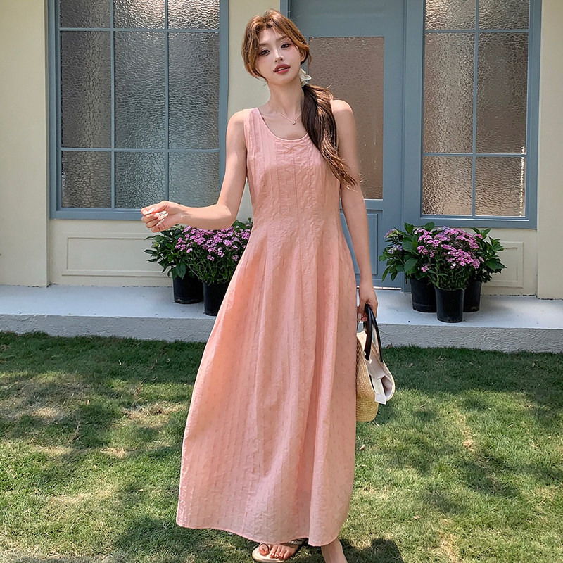 法式减龄粉色无袖背心连衣裙女夏2025新款显瘦轻熟小众不撞款裙子,女装连衣裙,浙宝170