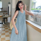 香草杏超仙无袖背心裙女长款2025夏新款法式甜美减龄温柔风连衣裙，女装连衣裙，浙宝170