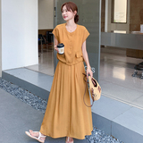 橘色超好看短袖上衣半身裙套装女2025夏新款松弛感宽松休闲两件套，女装套装/套裙，浙宝170