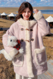 24冬新牛角扣羊羔毛撞色拼接毛呢外套170A-2265-P215-K308，女装毛呢外套，浙宝170