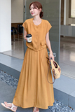 橘色超好看短袖上衣半身裙套装女2025夏新款松弛感宽松休闲两件套，女装套装/套裙，浙宝170