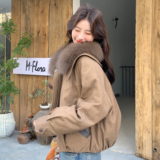 25冬新环保兔毛领pu皮拼接撞色短款90绒派克服170-6813-P295-K428，女装羽绒服，浙宝170