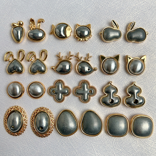 铜镀金耳钉底胎宋锦刺绣包布艺耳饰空托925银针新中式手工diy耳针