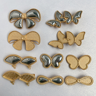 手工diy配饰合金发夹空托宋锦贴布发饰底胎新中式汉服侧边夹配件