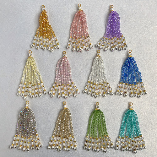 彩色水晶珠流苏穗子DIY配件手工串珠饰品挂件配饰材料