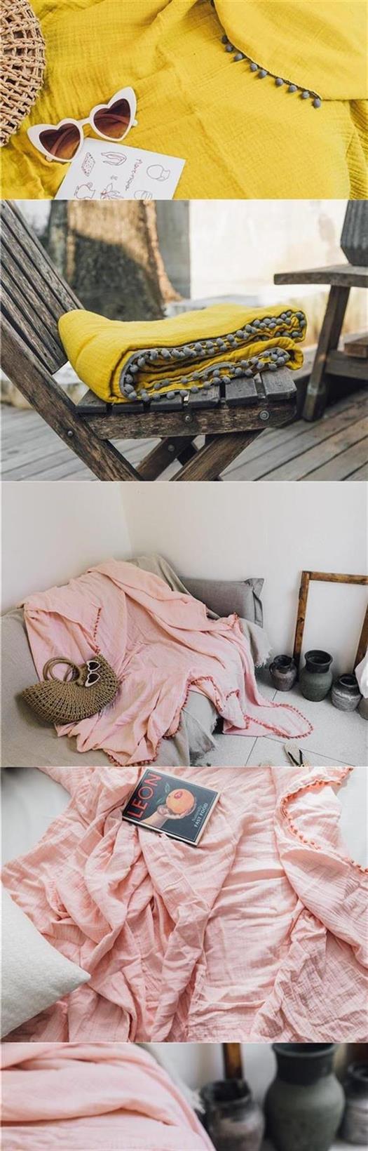 Chăn Nhật Bản màu đơn giản đơn giản điều hòa không khí chăn mùa hè sofa chăn in bông gạc ba lớp nhuộm - Ném / Chăn chăn lông cừu nekio