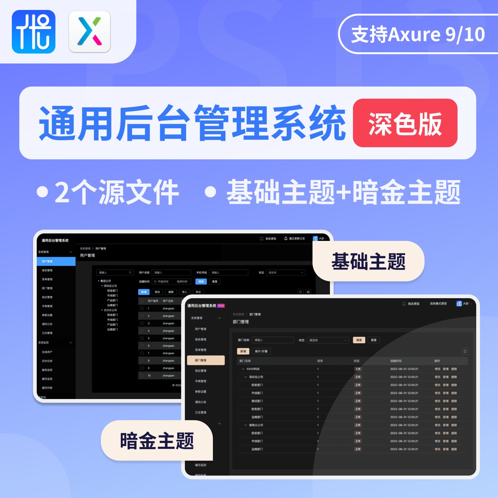 通用后台管理系统深色模式双主题基于若依Axure原型设计交互产品