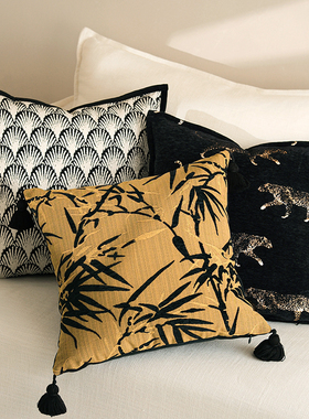 复古现代新中式风竹叶豹子抱枕组合客厅沙发高级感靠垫设计师靠枕