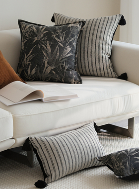 新中式复古感抱枕竹叶纹提花靠枕沙发客厅沙发靠枕民宿靠垫