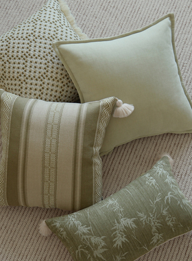 中古宋式美学绿色系棉麻组合抱枕客厅沙发靠垫民宿酒店高级感靠垫