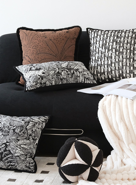 复古轻奢黑棕色系抱枕简约现代客厅沙发靠垫设计师样板间高端枕套