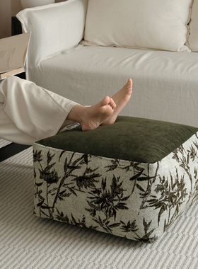 新中式古风墨绿竹叶坐墩可拆洗客厅家用脚墩懒人沙发榻榻米坐垫