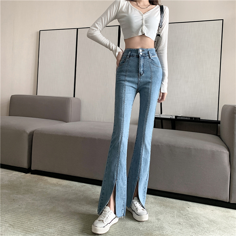 Real price ~ spring new slim leg long slim high waist slit jeans flared wide leg pants