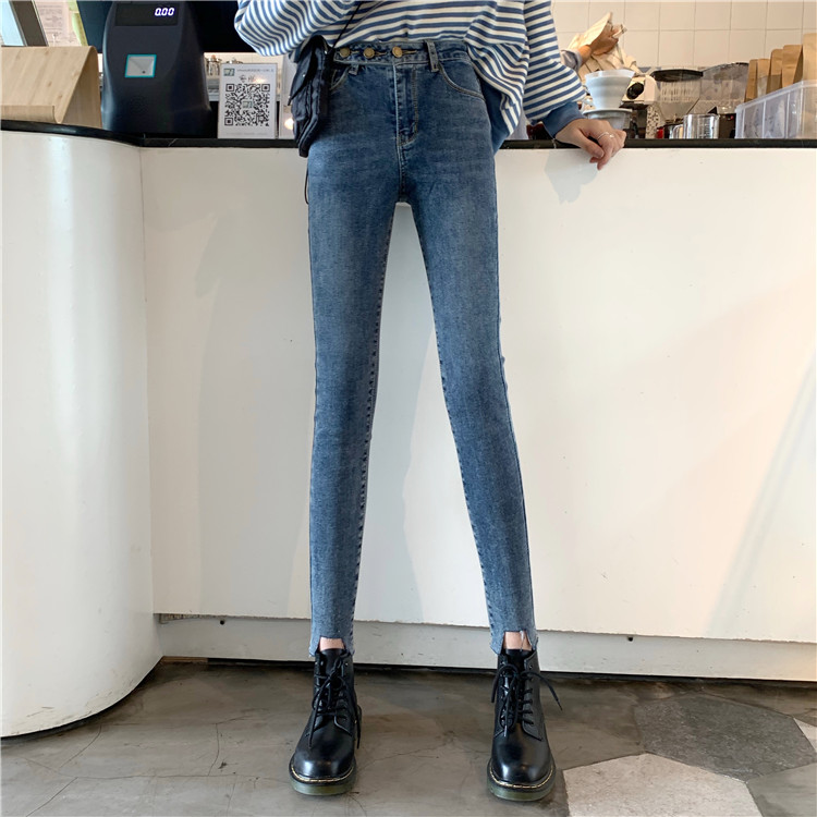 Real photo, real price, autumn and winter, new high waist, versatile, slim, high hem, irregular little leg, slim jeans