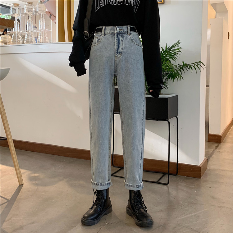 Real photo, real price, autumn and winter, new Korean version, high waist, loose and versatile, straight tube, skinny, Dad pants and jeans