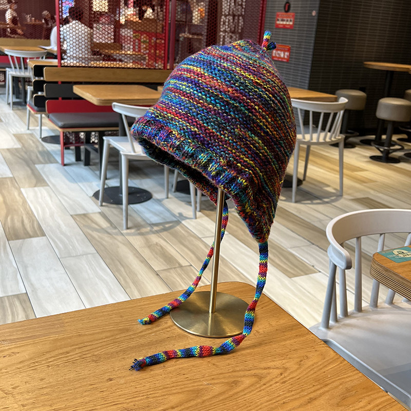 可爱手工帽波西米亚风冬季彩虹混色爆款护耳小辫子民族风毛线帽女,服饰配件/皮带/帽子/围巾,帽子,淘宝优惠券,粉丝福利购,淘宝优惠卷